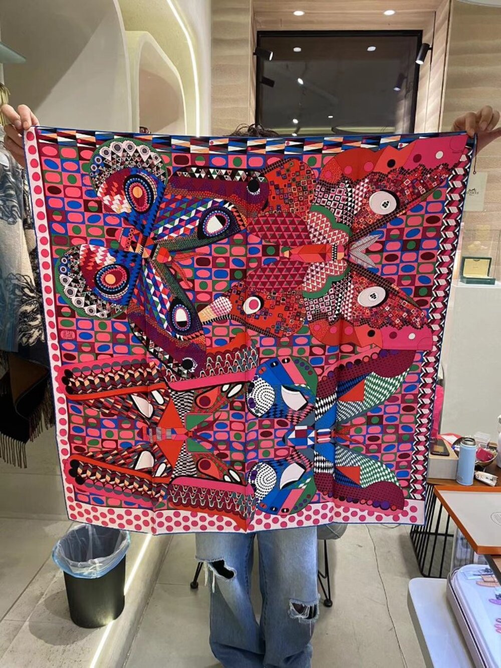 Hermès Carré 90 Colorful Geometric Butterfly Motif 100% Silk Scarf